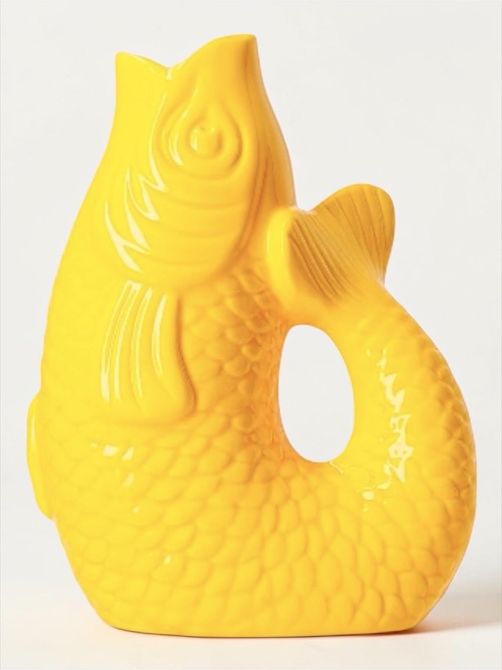 Yellow Fish Vase Coastal Ceramic Pitcher Mediterranean Decor NWT